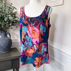 Spense Lightweight Vibrant Abstract Print Sleeveless Top Size L